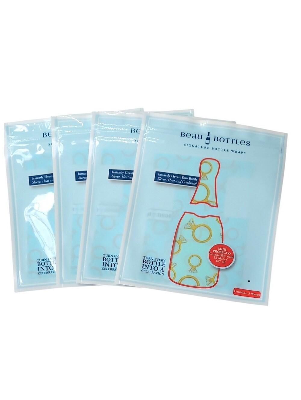 Beau Bottles Blue Engagement Ring -MINI Bottle Wrap/Cover 3 Per Pk. NWT